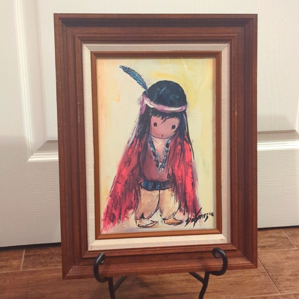Vtg Ettore De Grazia 13"x17" Frame 8"x11.5" Print "Red Blanket" From Orig. Oil
